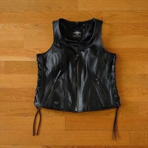 Harley-Davidson Avenue Leather Vest Side Lace Moto Y2K Grunge Womens Size L